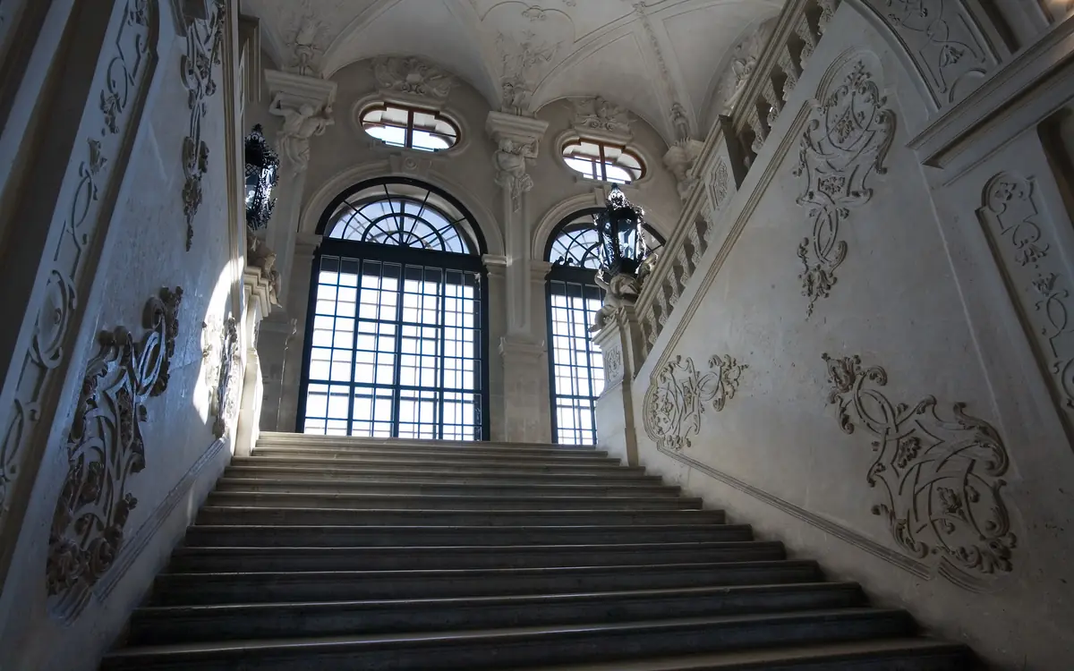 The grand staircase of the Belvedere Palace in Vienna
