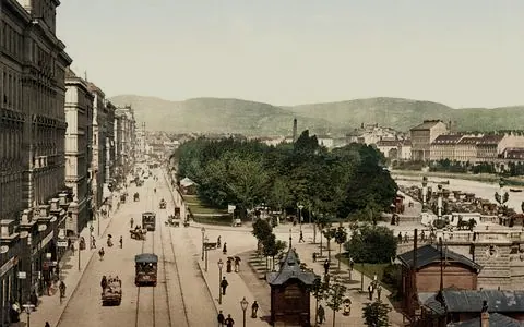 Franz-Josefs-Kai in Vienna on an old photochrom print