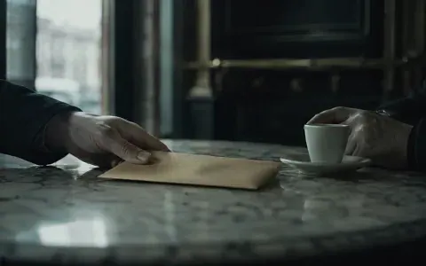 Envelope being slid across a café table