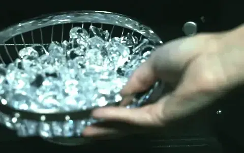 Hand reaching for a bowl full of diamonds