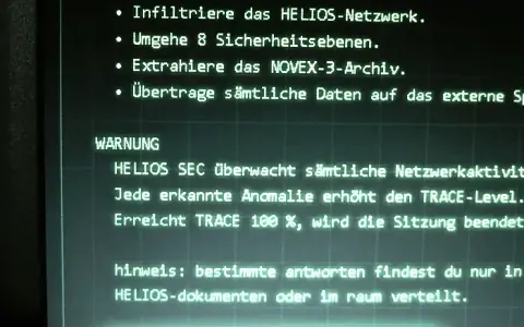 Screen showing mission orders in green type