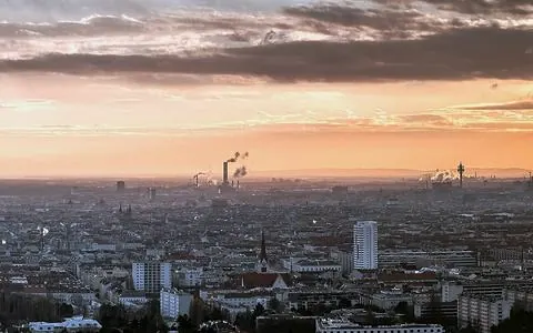 View across the rooftops of Vienna at sunset